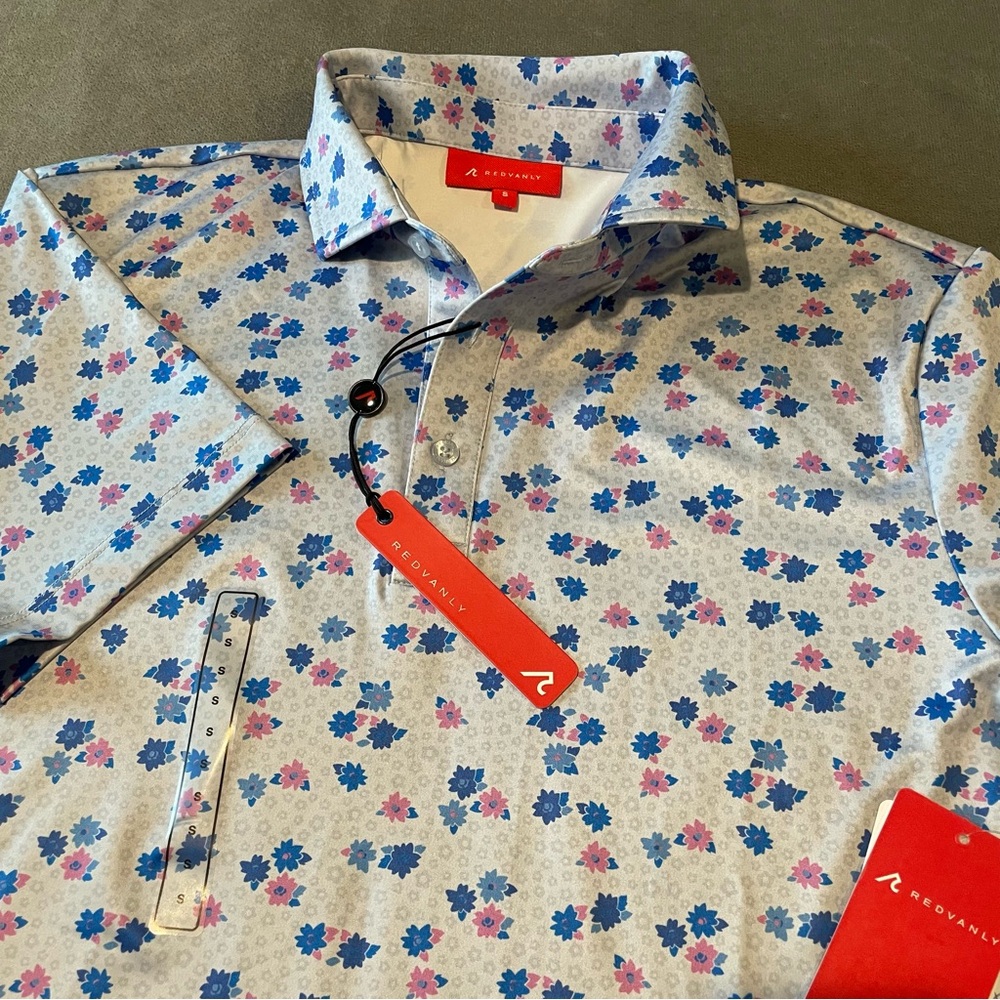 Redvanly Polo Shirt Mens White Blue Lavender Golf Performance Stretch Leone